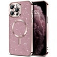 thumbnail image 1 of Electroplate With Lens Protector Phone Case For iPhone 15 14 11 12 13 Pro Max For Magsafe Wireless Charge Bumper Glitter Cover Pink For iphone14Pro, 1 of 6