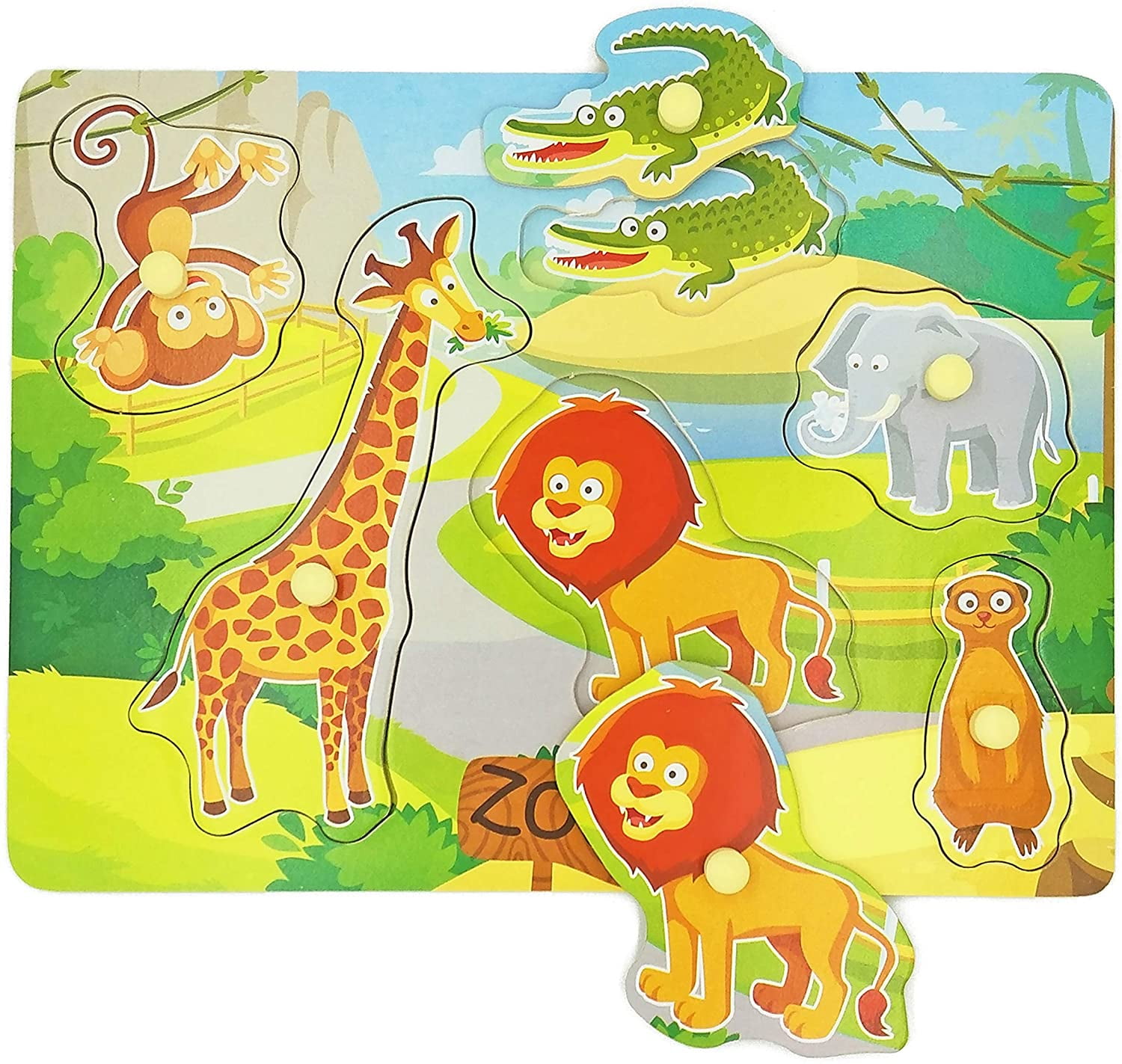 Wooden Animal Block Puzzle 6-in-1 Puzzle Toy Details about   Wooden Puzzle for Baby Toddler 