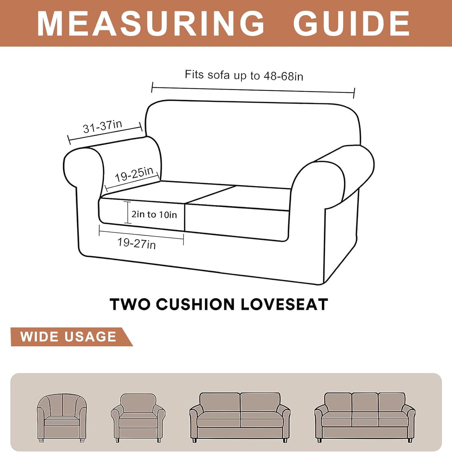 CHUNTIAN Couch Cover Chair Covers Printed Sofa Covers 2-Piece Stretch Armchair Sofa Couch Slipcover Sectional Couch Covers for Sofa Furniture Protector with Non Slip Elastic Bottom for Living Room