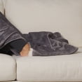 thumbnail image 2 of ClimateRight by Cuddl Duds Oversized Throw With A Cozy Sherpa Pocket For Your Feet, Solid Gray, 2 of 6