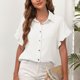 thumbnail image 2 of Camisas con botones para mujer, camisa básica informal con cuello en V y mangas de encaje, camisa básica de poliéster de Color puro para ir de compras, 2 of 6