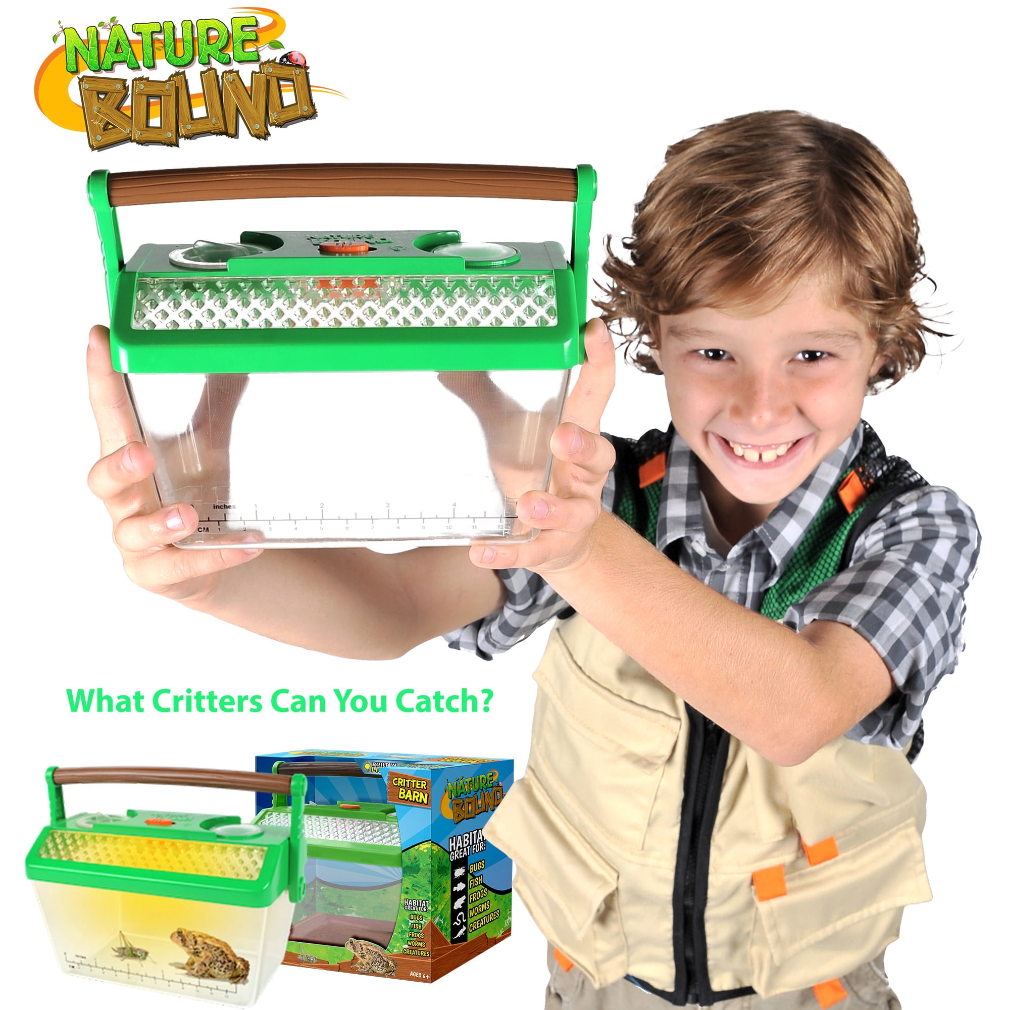 Nature Bound: Critter Barn Habitat - Light-Up Insect Viewer, Built-In Magnifier, Ventilated Lid, Bugs-Fish-Frogs-Worms, Catch & Release Play, Kids 5+