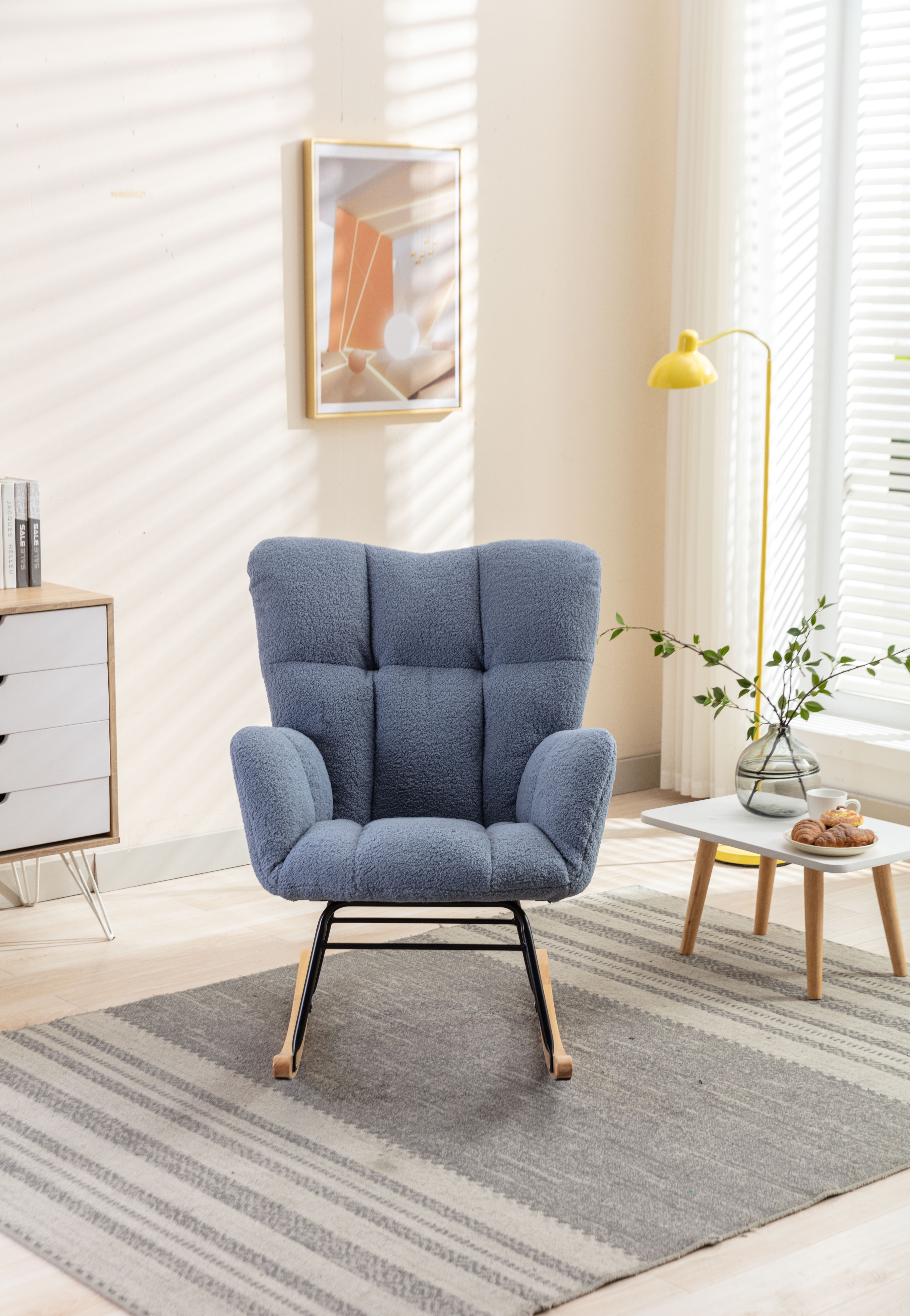 050-Teddy Fabric Rocking Gilder Nursery Chair For Living Room Indoor,Light Blue