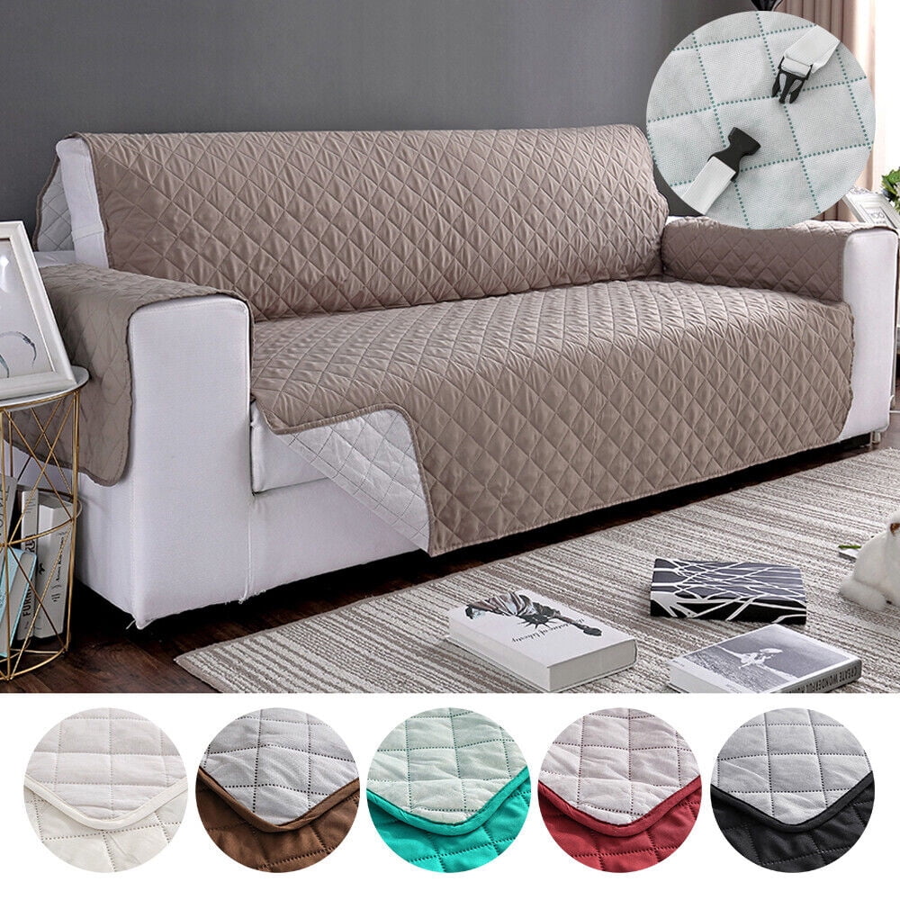 Reversible Quilted Sofa Cover L Shape Polyester with Adjustable Elastic Straps  Couch Slip Cover Machine Washable Furniture Protector Seat Cushion Covers