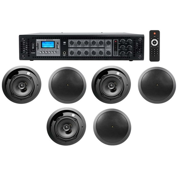 (6) JBL 6.5" Black Commercial Ceiling Speakers Amp 4 Restaurant/Office/Cafe/Bar