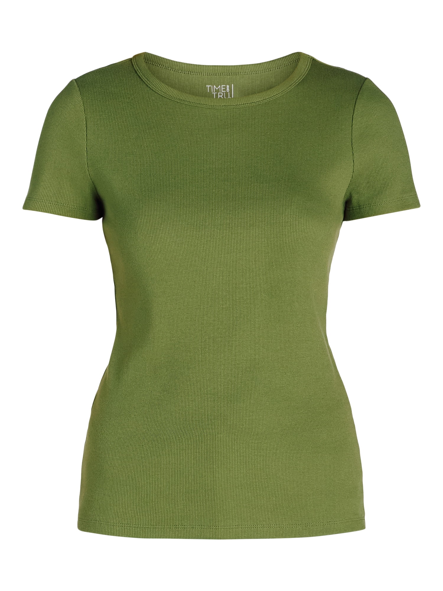 Time and Tru Women’s Rib Crewneck Tee with Short Sleeves, Sizes XS-XXXL