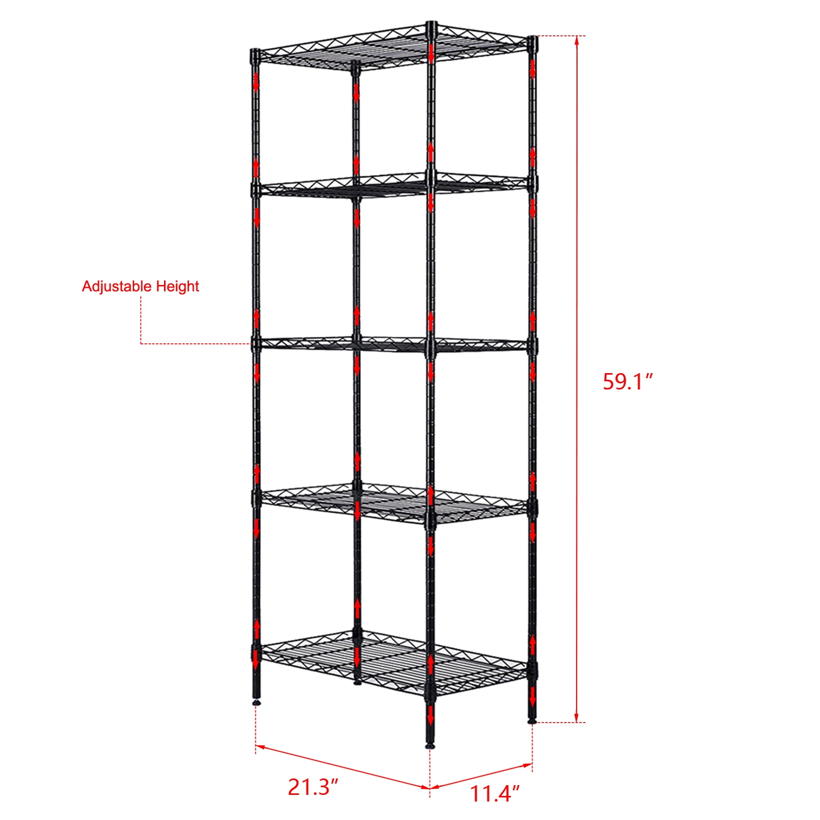 Floor Standing Carbon Steel Storage Rack, Black Changeable Assembly Adjustable Layer Shelf, Carbon Steel PP Anti-rust Mesh Storage Organizer, Tool-free Quick Assembly Rack for Home Hotel Restaurant
