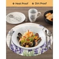 thumbnail image 3 of 13 Inch Round Placemats Set of 4, Purple Lavender Non Slip Heat Insulation PP Table Mats, Summer Watercolor Dragonfly Wooden Grain Washable Place Mats for Kitchen Dining Party Table Decor, 3 of 7