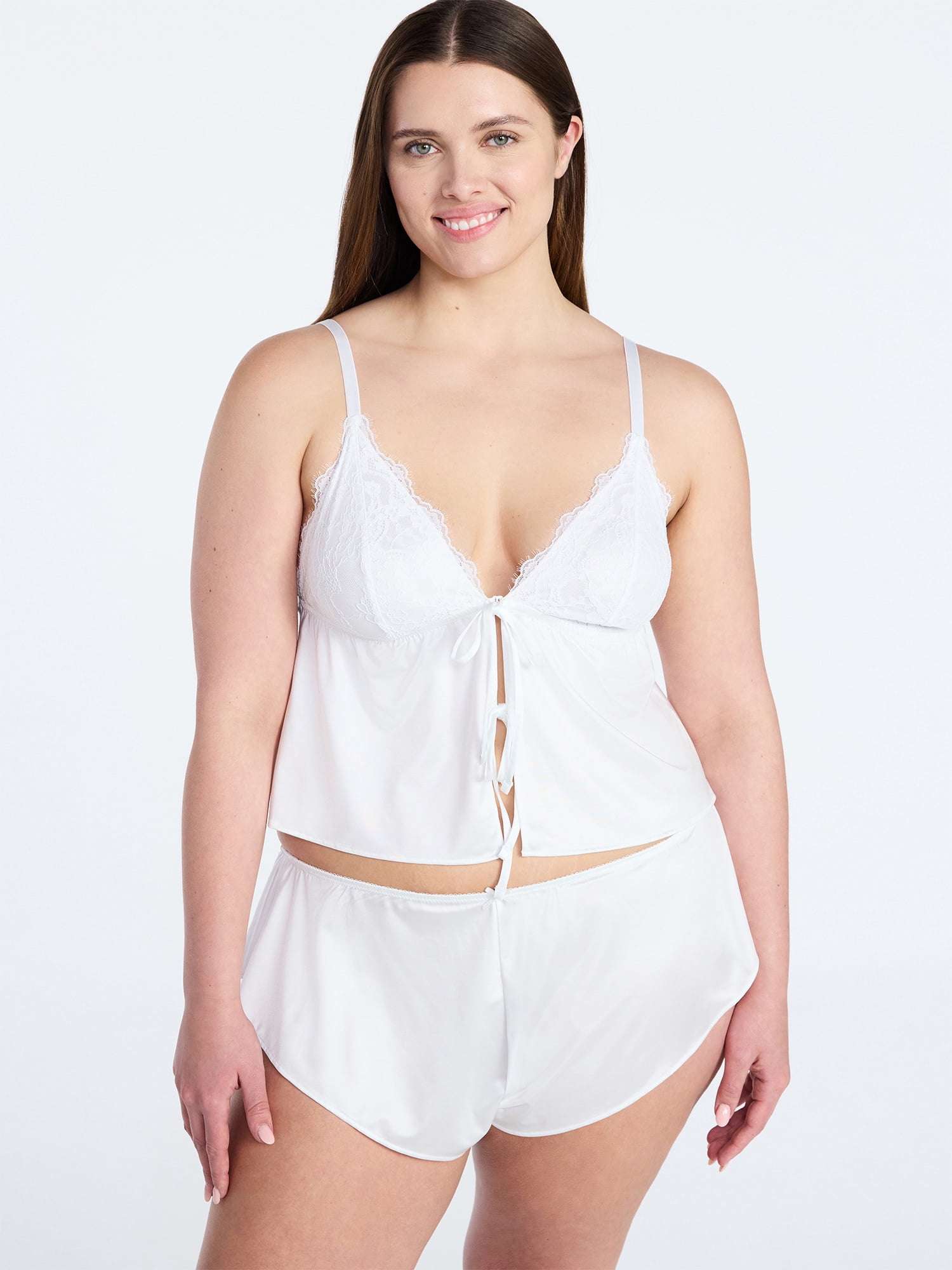 Joyspun Women's Bridal Lace Satin Cami and Shorts Set, 2-Piece, Sizes XS-XXXL