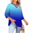 thumbnail image 4 of LNWUY Gradient Plus Size Tops for Women Keyhole V Neck Loose 3/4 Sleeve Business Casual Shirts Dressy Tunic Blouses Blue XXXXXL, 4 of 7