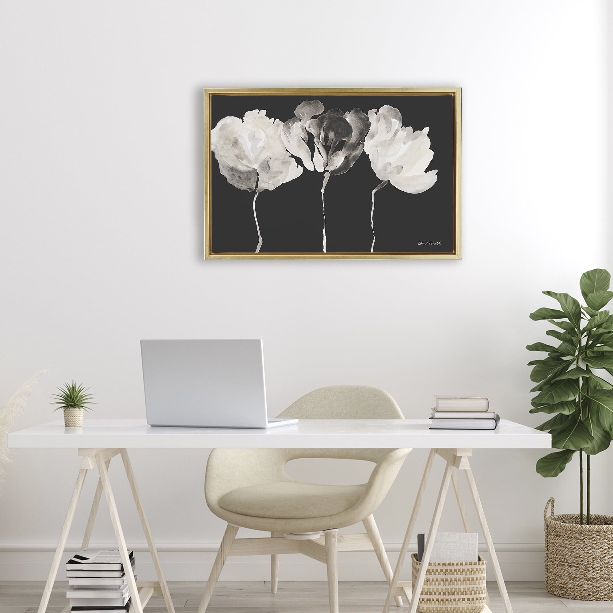 Stupell Industries Trio In Light On Black Gold Framed Floater Canvas Wall Art, design by Lanie Loreth