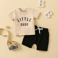 thumbnail image 5 of Futezty Toddler Boys Clothes Summer Outfit Sets Cotton T Shirt Short Sleeve Top Letter Printed Baby Clothes Crewneck T Shirt Elastic Waist Pockets Drawstring Shorts Set 2 Piece Set, 5 of 6