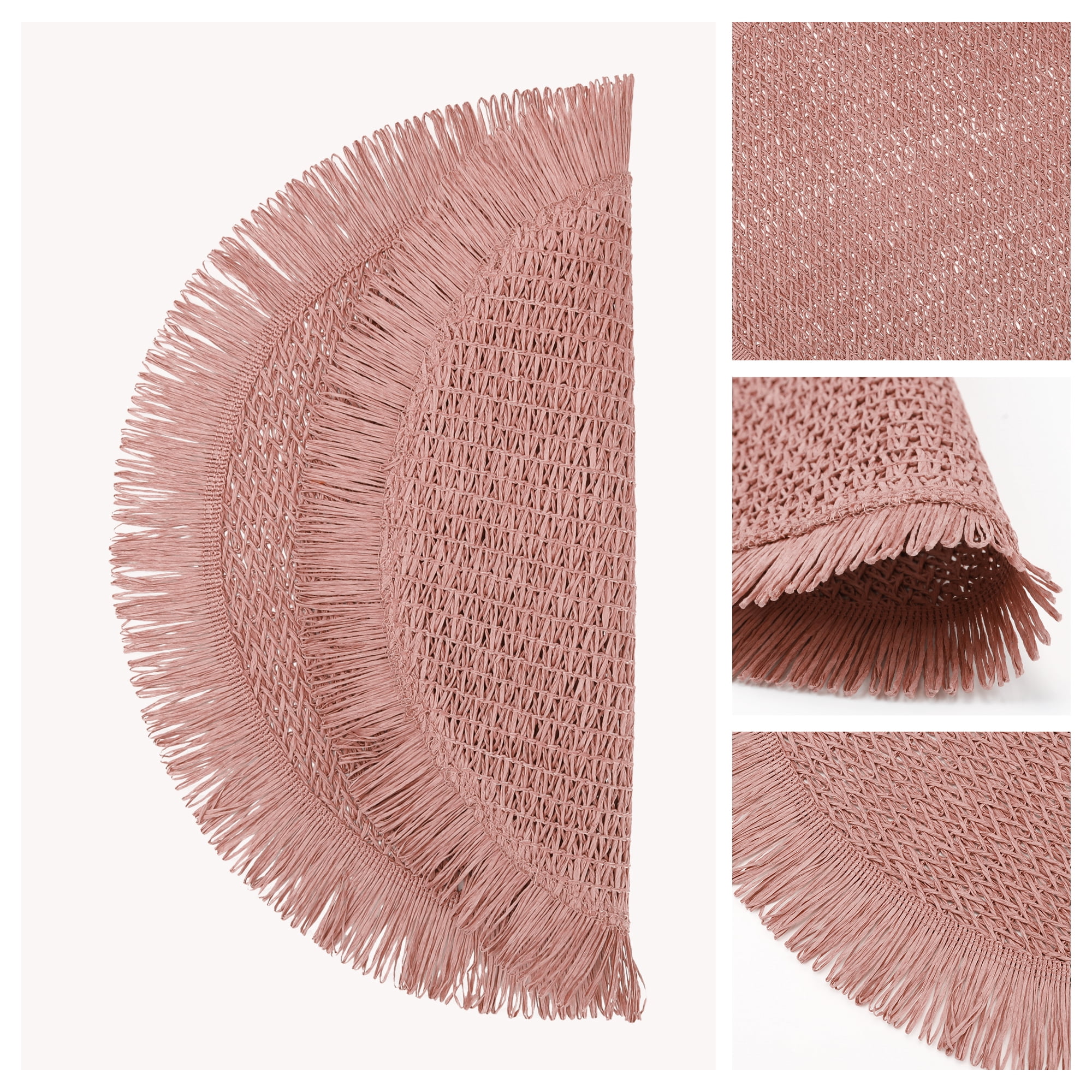 Unique Bargains Set of 6 Rustic Woven Placemats for Dining Table Decor Pink