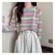 thumbnail image 4 of Lindo suéter de manga larga con cuello redondo dulce color retro raya casual suéter corto, 4 of 8