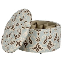 SAFAVIEH Tanisha Round Shoe Storage Ottoman, Light Blue/White