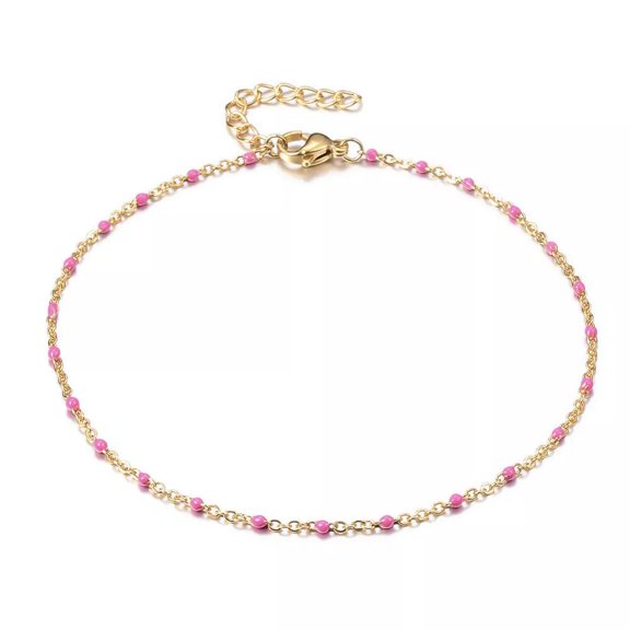 Stainless Steel Chain Anklets Bracelet Enamel Blue Red Green Gold 9" 2Mm P279