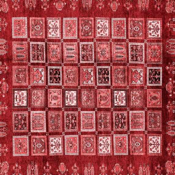 Ahgly Company Machine Washable Indoor Square Abstract Red Modern Area Rugs, 6' Square