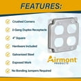 Square Metal Box Making 2-Gang Duplex Receptacle Electrical Box Cover - 4 Inch Square 1/2 Inch ...