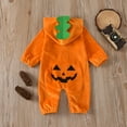 thumbnail image 5 of Toddler Baby Boys Girls Halloween Clothes Pumpkin Face Print Romper Long Sleeve Hoodie Outfit Set, 5 of 9