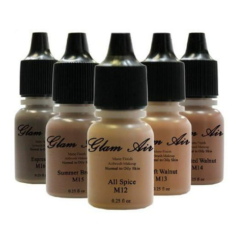 Glam Air Airbrush Water-based Foundation in Set of 5 Assorted Dark Matte Shades (For Normal to Oily Dark (Best Foundation For Oily Dark Skin In India)