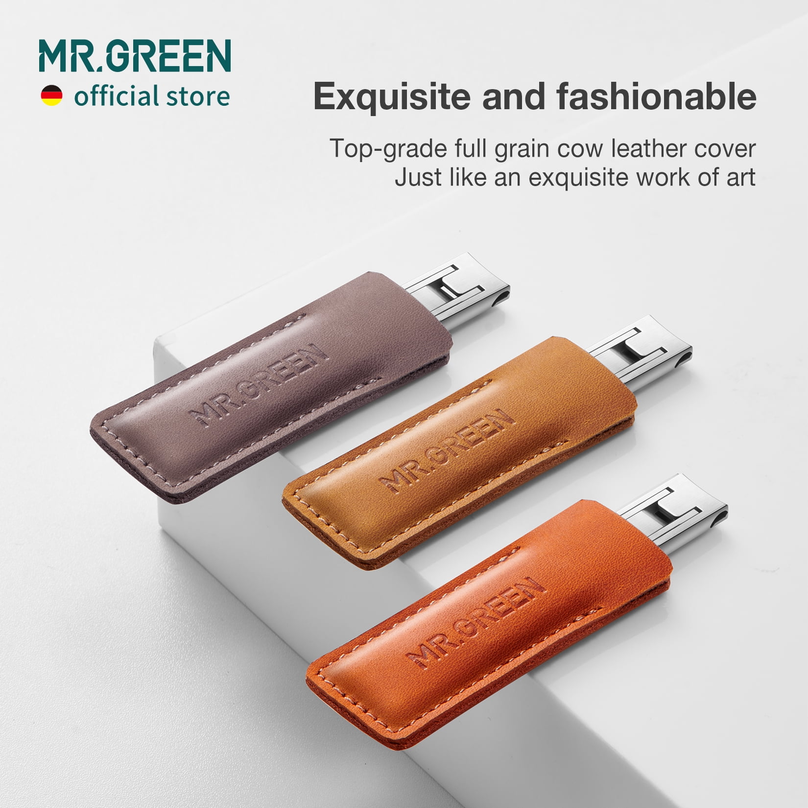 MR.GREEN Ultra Thin Nail Clippers German Precision Manufacturing Technology Nail  Cutters with Cow Leather Cover Superior Texture (Light Grey) 
