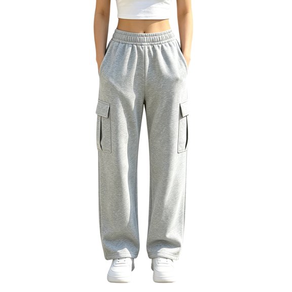 Guluxicc Sweat Pants for Women Multi-Pocket Elastic High Waist Wide Leg Cargo Pants for Everyday Fall Winter