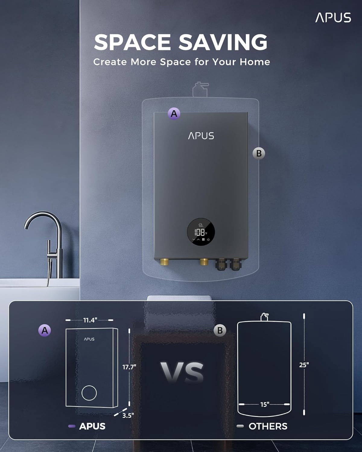 18kW Electric Tankless Water Heater, 240V , with LED Display, Energy-Saving Whole House Water Heating System