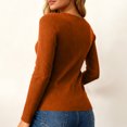 thumbnail image 4 of Women's Long Sleeve Henley Tops Ribbed Knit Slim Fitted Trendy T Shirt Basic Tees Layer 2025 Fall Fashion Outfits Ginger S, 4 of 5