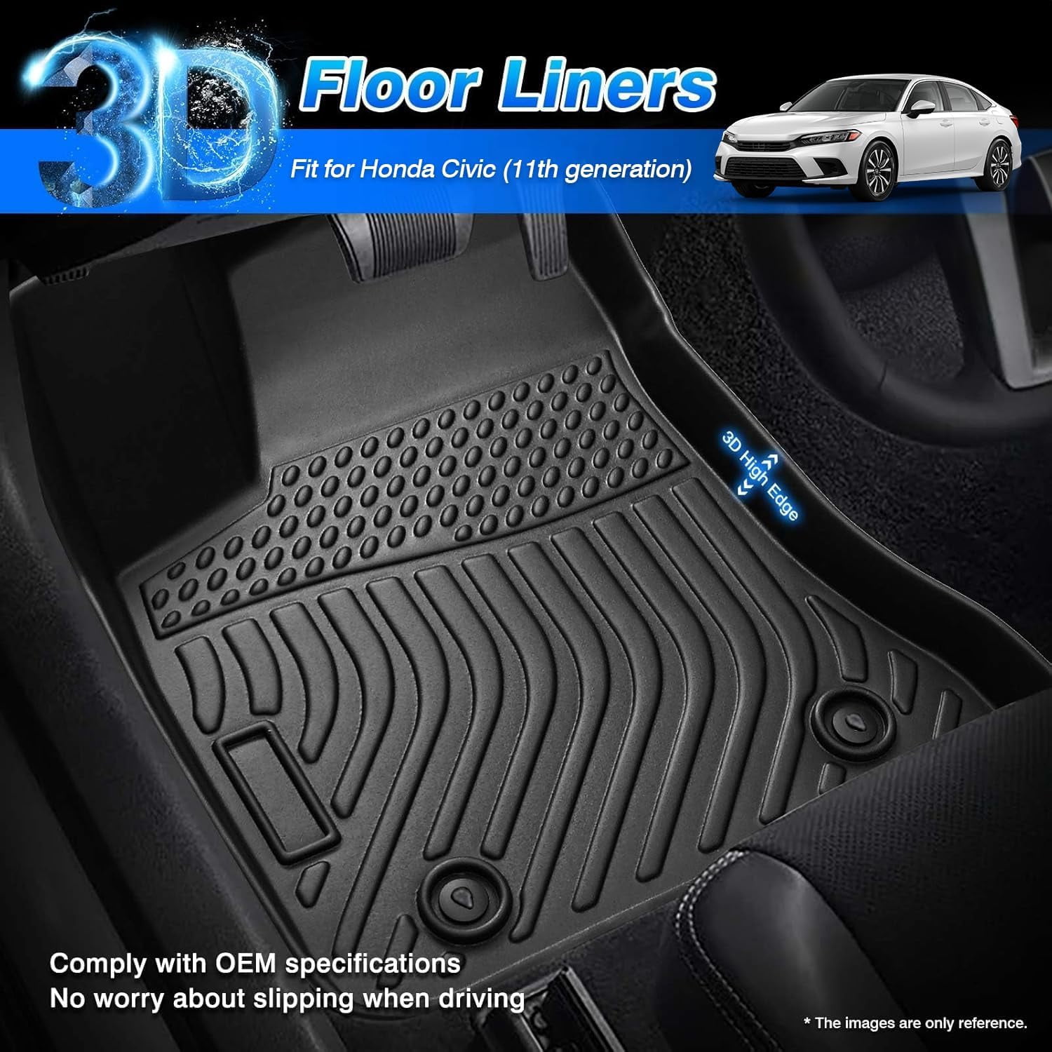 Canvcle Floor Mats Fit for Honda Civic 2022-2025 2026 Sedan Hatchback Si (Include Sport,Not for Hybrid) & Acura Integra 2023 2024 Accessories(Fit 2nd Row Has)