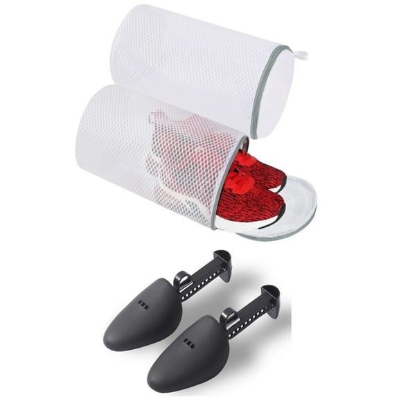 3 piece shoe washing set, 2-piece laundry bag set with honeycomb mesh and a men's shoe last, suitable for sports shoes, bras, etc
