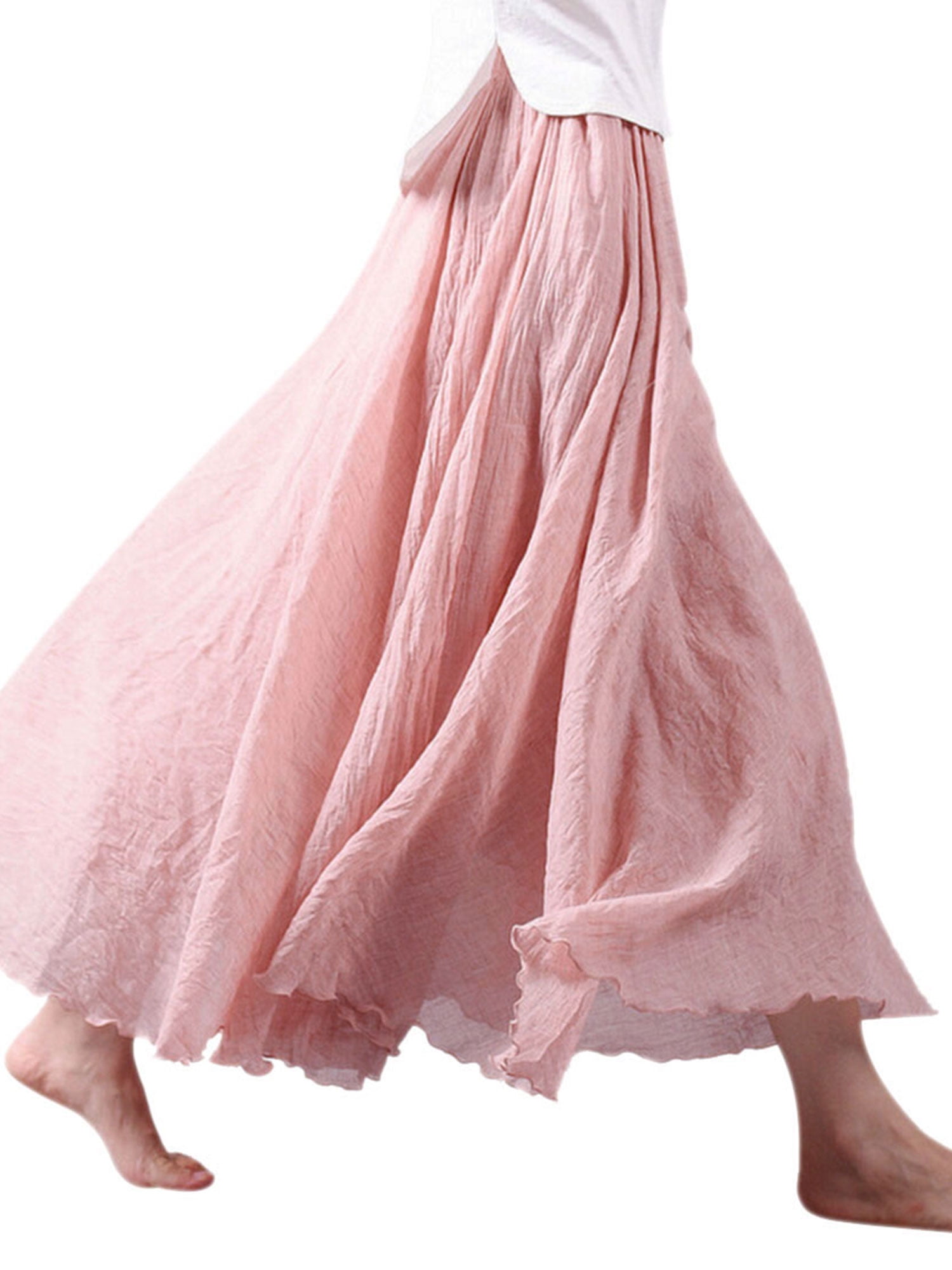 Nlife - Women's Bohemian High Waist Flowy Double Layer Maxi Skirt