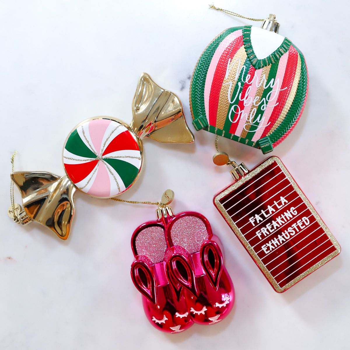 Packed Party 4pc Classic Candy Striated Sweater Slipper Assorted Novelty Ornament Set - image 4 of 5