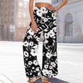 thumbnail image 2 of WTOBBY Women's Printed Wide Leg Pants with Floral Design High Waist Drawstring Loose Casual Trousers and Side Pockets for Summer Style ,Black L, 2 of 6