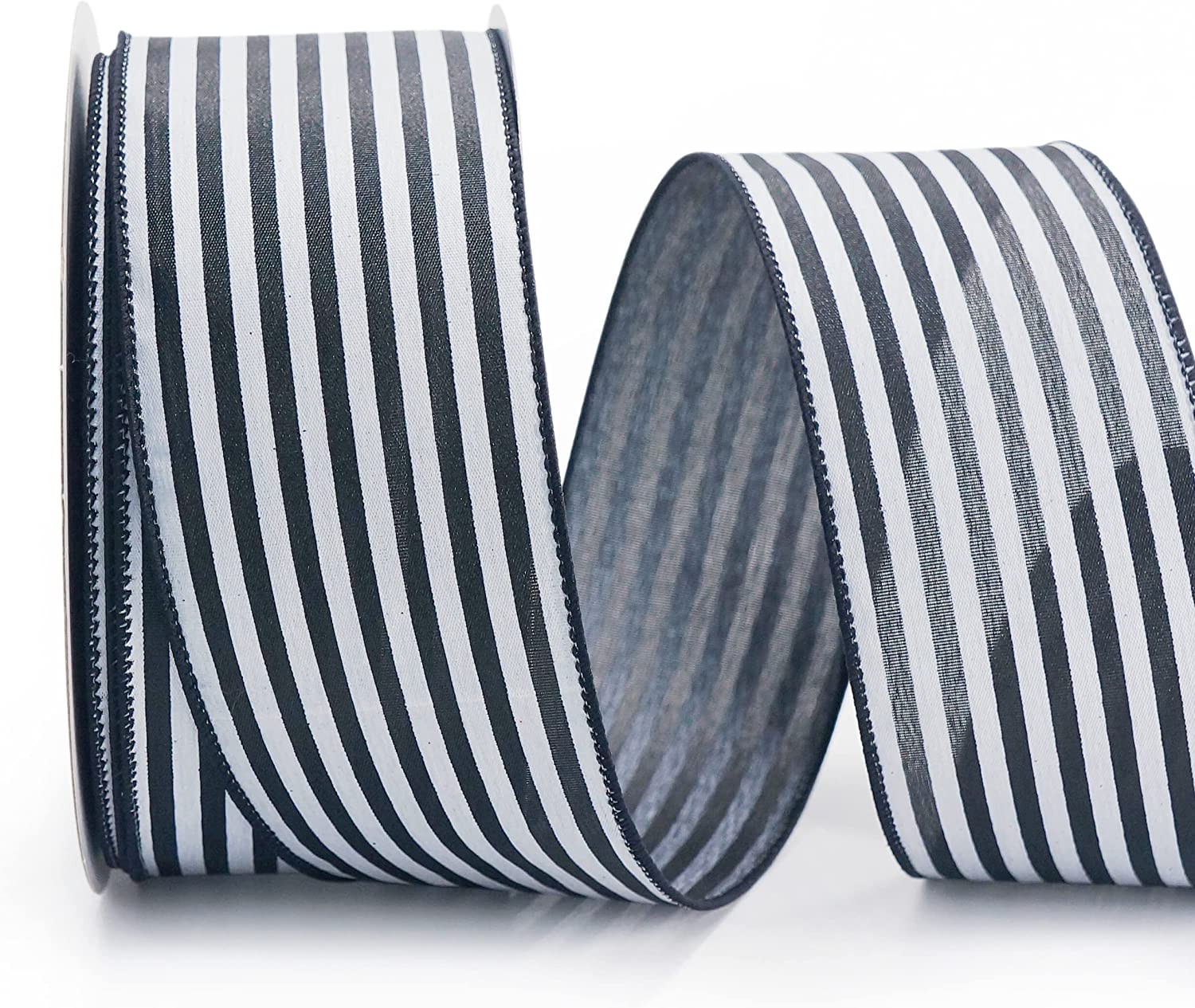 Black and White Stripped Fabric Swirl Ribbon, Stripped Ribbon for