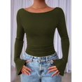 thumbnail image 4 of Women'S Long Sleeve Shirts Crop Going Out Tops Casual Boat Neck Bell Sleeve Ruched Green M, 4 of 9