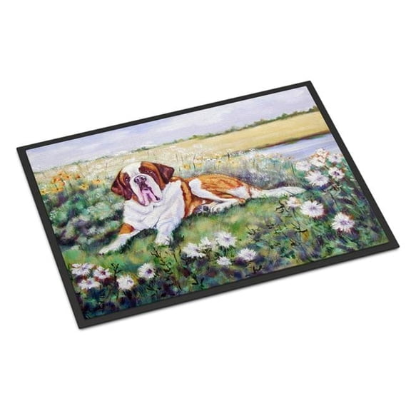 18 x 27 in. Saint Bernard in Flowers Indoor or Outdoor Mat