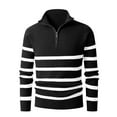 thumbnail image 2 of gbyLJF Men's Striped Knitted Pullover Half-zipper Long Sleeve Sweater Casua Comfy Stand Up Collar Top Quarter Zip Sweatshirt for Men, 2 of 9