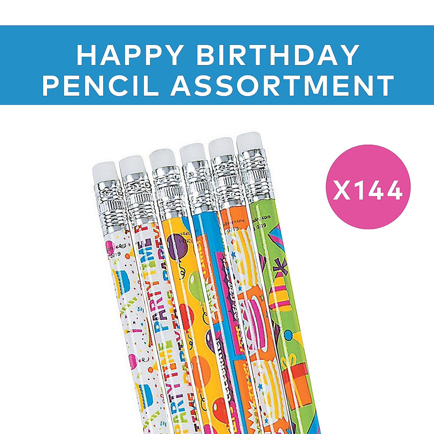 Bulk Happy Birthday Pencil Assortment, Stationery, Birthday, 144 Pieces