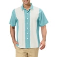 thumbnail image 1 of INSPIRE CHIC Men's Striped Button Down Short Sleeve Hawaiian Color Block Shirts S Light Blue White, 1 of 6