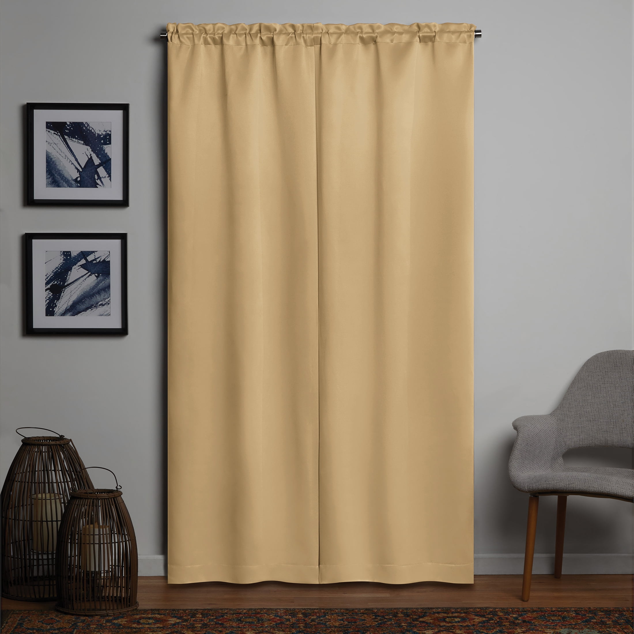 Mainstays Solid Room Darkening Curtain Panel Pair, Set of 2, Gold, 30"W x 84"L