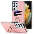 thumbnail image 1 of Feishell Fit for Samsung Galaxy S21 Ultra Case with 360° Rotatable Ring Holder,Shockproof Drop Resistant Premium Plain PU Leather Soft TPU Card Slots Kickstand Back Protective Phone Case,Pink, 1 of 8