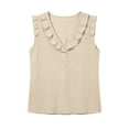 thumbnail image 6 of Luivaraty Tank Tops for Women Soild Color Beacth Tops Casual Ruffles V Neck Half Button Shirts, S-2XL, 6 of 7