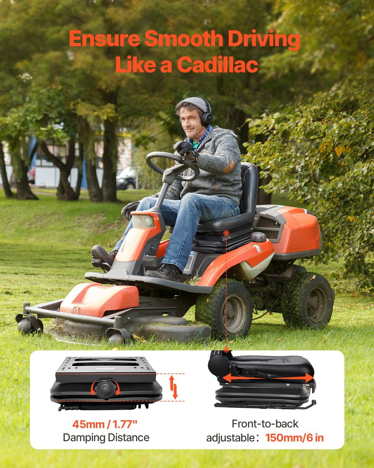 CAFORKP Tractor Seat Suspension System with Adjustable Slider & Protective Cover - Easy Installation for Lawn & Garden Tractors
