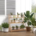 thumbnail image 2 of Outsunny  3 Tier Folding Storage Shelf, Bamboo Ladder Plant Stand, Natural, 2 of 10
