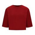 thumbnail image 6 of Kovlvoll Crop Tops for Women Crewneck Short Sleeve T-Shirts Loose Casual Summer Solid Color Cropped Top, 6 of 7
