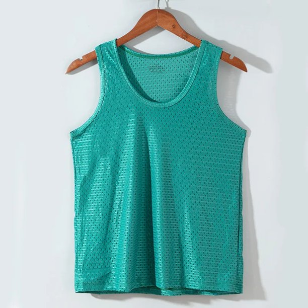 Chaleco de malla de seda de hielo para hombre, barra transversal de Fitness, deportes, holgado, fino, de secado rápido, transpirable, chaleco de hombro de verano, venta al por mayor