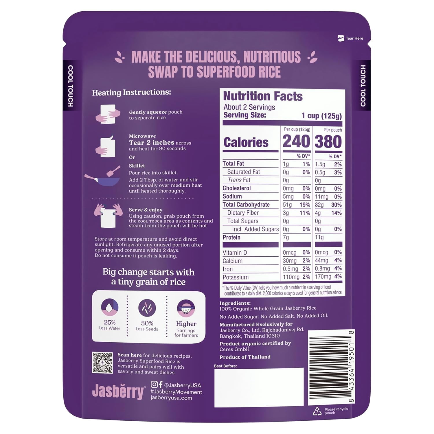 Jasberry Organic Superfood Rice, Vegan, 7oz 6 Pack, Original