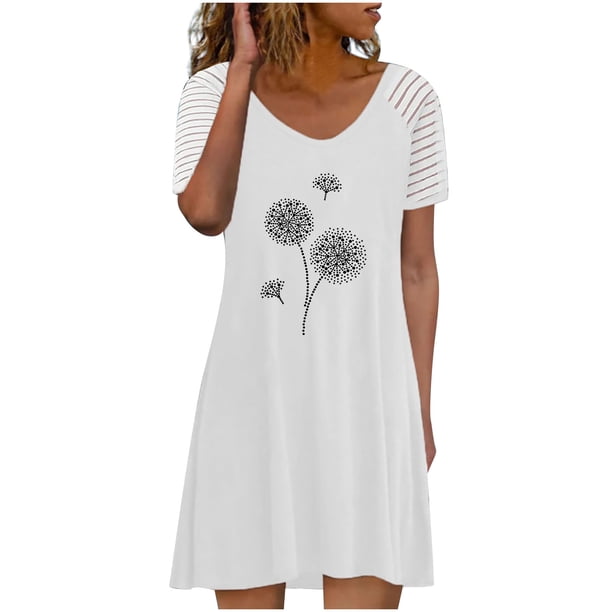 Moda mujer vestidos con cuello en v verano impresión casual manga corta vacaciones playa mini vestido Fridja qw6658