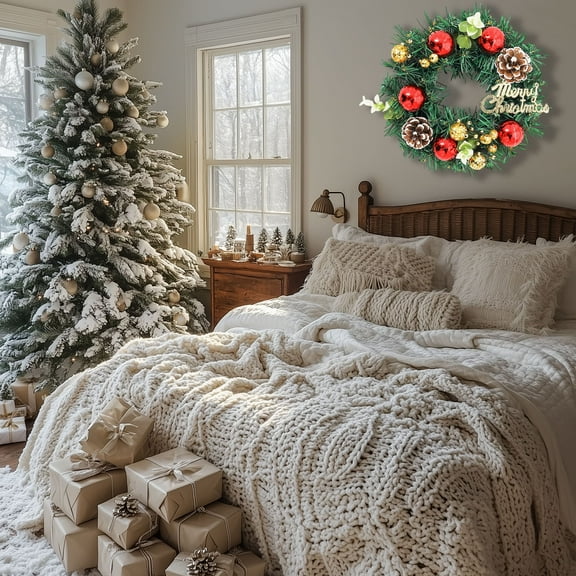 kladzum Christmas Decoration Wreath Door Hanging Christmas Scene Arrangement Wall Hanging Holiday Party Decor Christmas Wreaths for Front Door, Windows, Fireplace