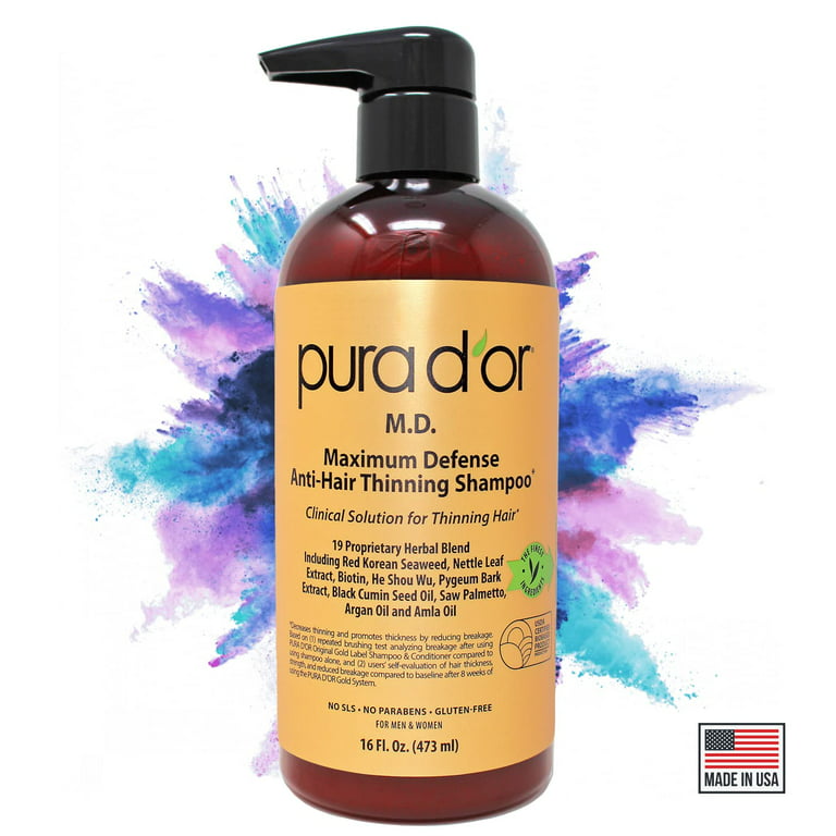Pura D’or MD Anti-Hair Thinning Shampoo w/ 0.5% Coal Tar, Biotin Shampoo, 19dh